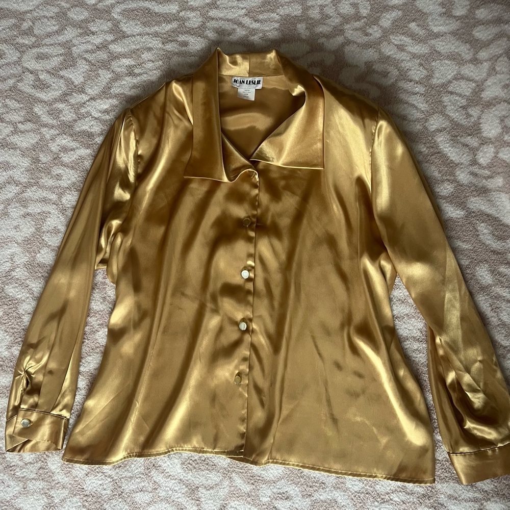 Gold Satin Button-Up Blouse